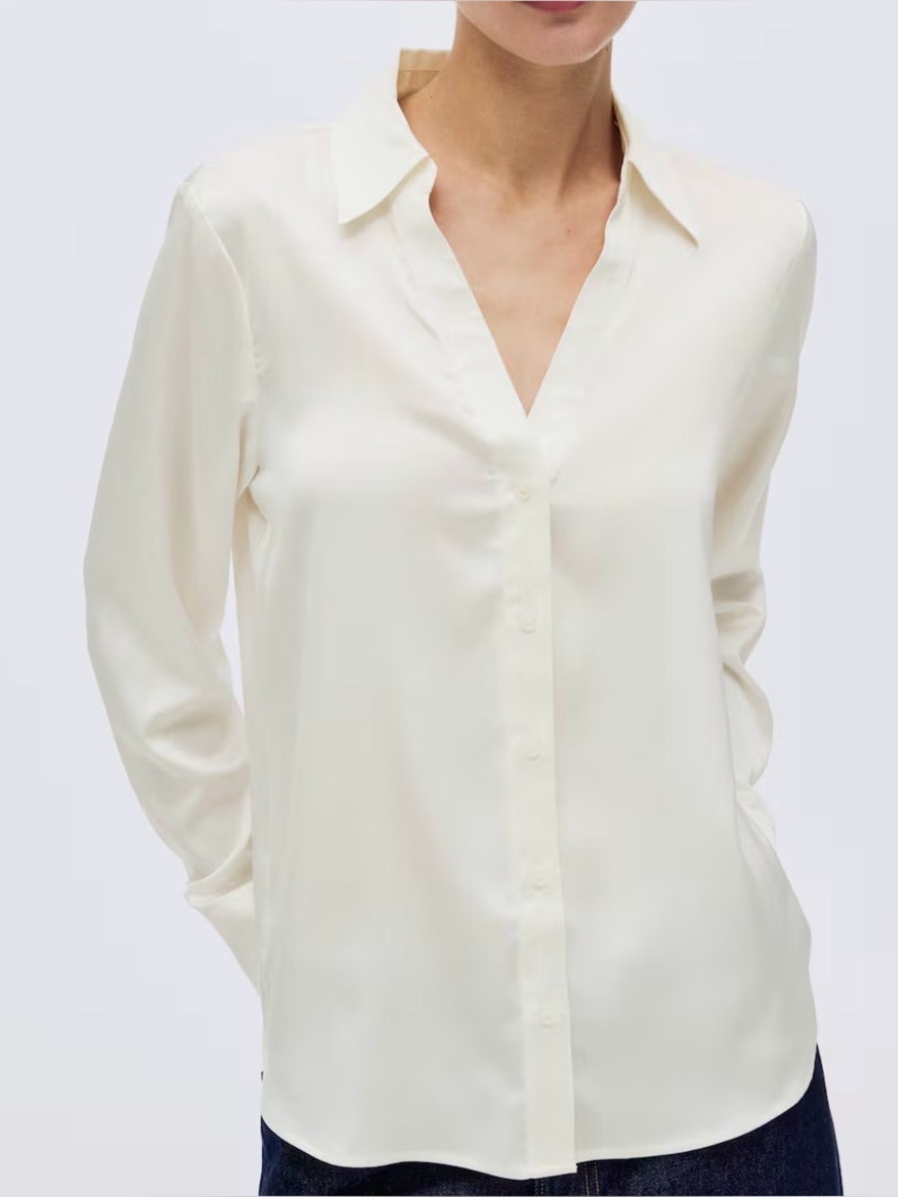 H&M Cream Button-Front V-Neck Blouse